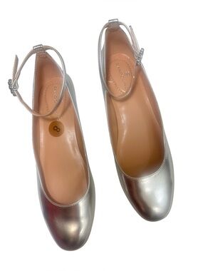 Bandolino Metallic Silver Ankle-Strap Ballet Flats